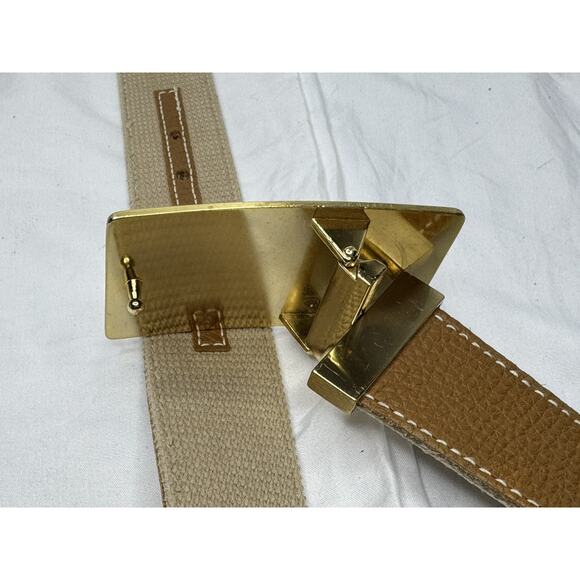 Michael Kors Reversible Belt Beige Canvas Faux Leather Goldtone Logo Buckle Sz M main image 8